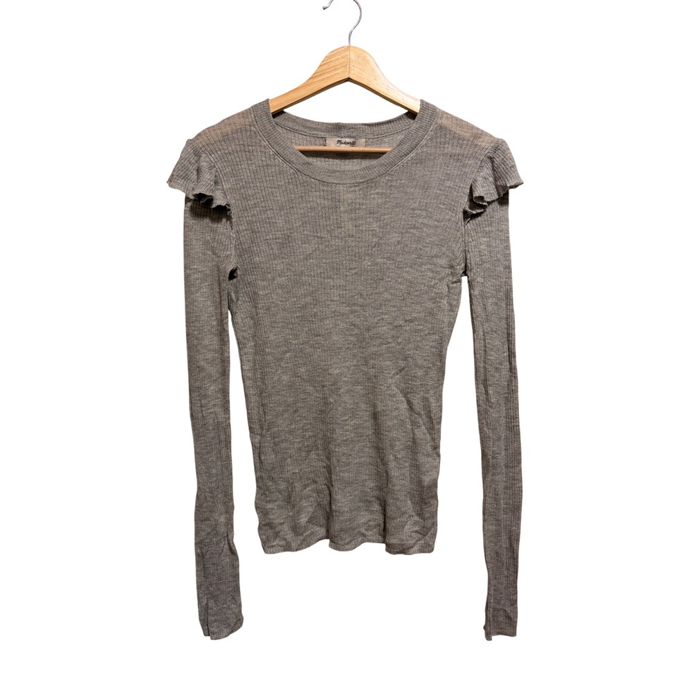 Madewell Ruffle Sleeve Ribbed Sweater NWT Cottagecore Coquette‎ Y2K Gray XS
